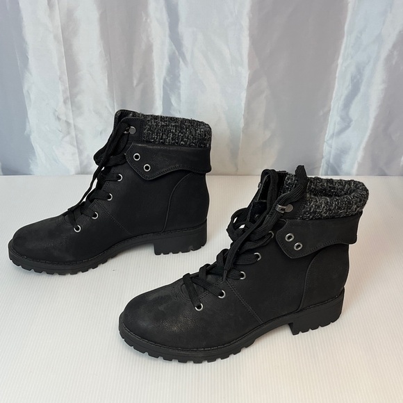 pop Shoes - Black Ankle Boots with Knit Cuff v2273